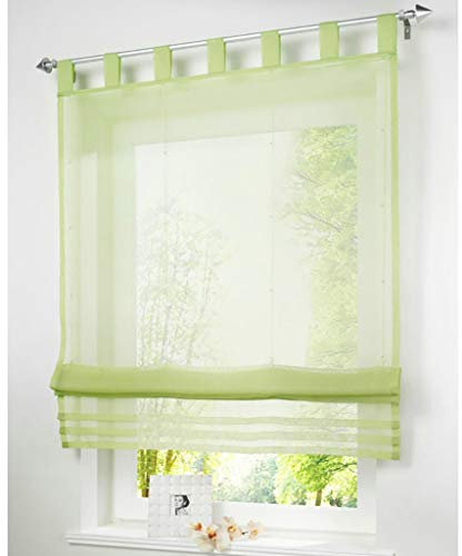 SIMPVALE Raffrollo mit Schlaufen Gardinen Voile römischen Liter Fall Schatten Transparent Vorhang für Balkon und Küche (Breite 140cm/Höhe 155cm, Grün)
