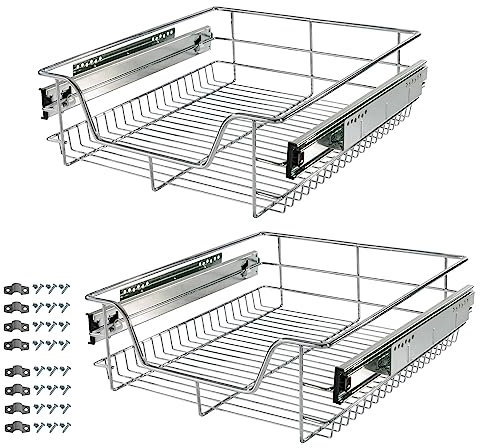 Arebos Teleskopschublade - für Schrankbreite 30 40 50 oder 60 cm/verchromt/Setwahl- Küchenschublade Korbauszug Schrankauszug, Schubladeneinsätze für Küchenschrank / 2 x 50 cm
