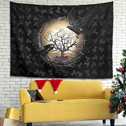 Firelife Wikinger Rabe Wandteppich Wandbehang Tuch Wandtuch Wall Hanging Tapisserie Schöne Wanddeko für Schlafzimmer Wohnzimmer Strandtuch Yogamatte