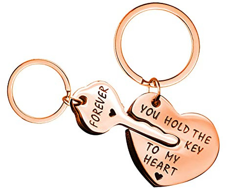 Uloveido Stainless Key and Heart Puzzle Matching Keychain, Couples Keyring You Hold The Key To My Heart Forever SN150 (Rose Gold)