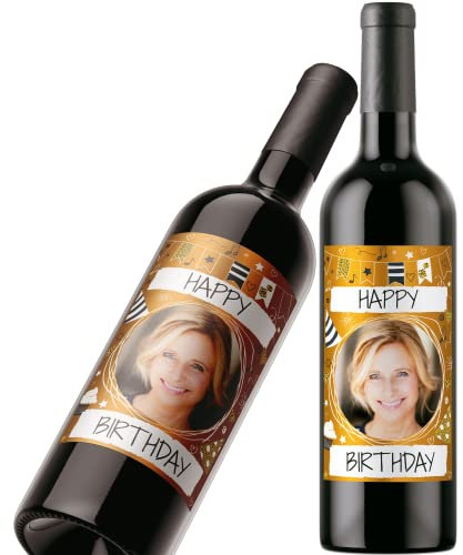 Flaschenetikett personalisiert mit Foto & Text | Premium Aufkleber-Set | Goldeffekt-Folie | Weinflaschen Etikett personalisiert (Layout 2)