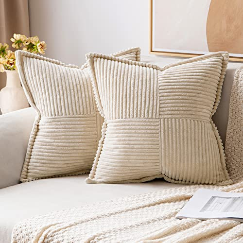 MIULEE 2er Set Kordsamt Kissenbezüge Samtkissen Weich Dekokissen Dekorativ Kissenbezug Modern Kissenhülle Sofakissen Zierkissen Couchkissen für Wohnzimmer Schlafzimmer Creme 45x45 cm