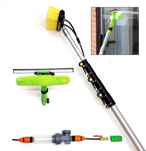 16ft-20ft-24ft Telescopic Water Fed Window Cleaning Pole, Solar Panel Conservatory Roof Cleaner Kit, High Reach Extendable Brush Tool