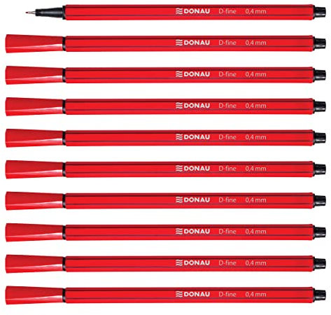 OFFICER PRODUCTS DONAU D-FINE Fineliner 0,4 mm/ 10er Pack/Farbe: Rot/Filzstifte/Metallgefasste Spitze/für Erwachsene und Kinder Schule Büro Homeoffice/Geruchlos Ungiftig