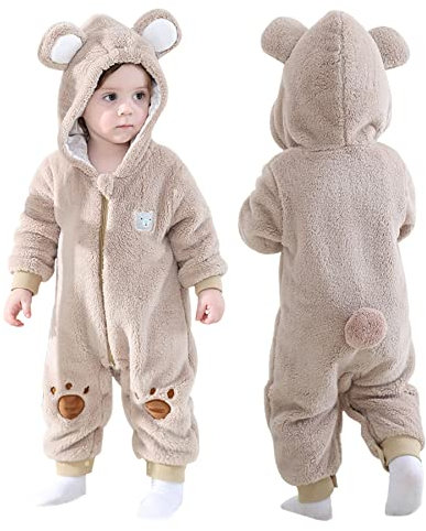 Doladola Mamelucos con Capucha para Bebé Niño Niña Mono Pelele Pijama Peleles para Dormir para bebés niña（Oso beige，18-24 meses）