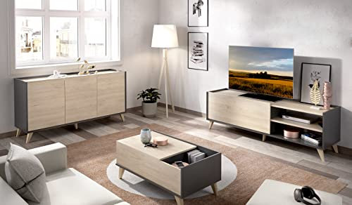 DEKIT GRUPO RIMOBEL Composition de Salon avec Meuble TV + Buffet + Table Basse, Graphite et Naturel - Ness 6