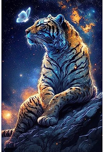 NAIMOER Tiger Diamond Painting Kits für Erwachsene Kinder, 5D Diamant Painting Schmetterling Bilder Erwachsene, Diamond Painting Tiere Bilder Kinder Malerei Set für Home Dekor 30x40cm