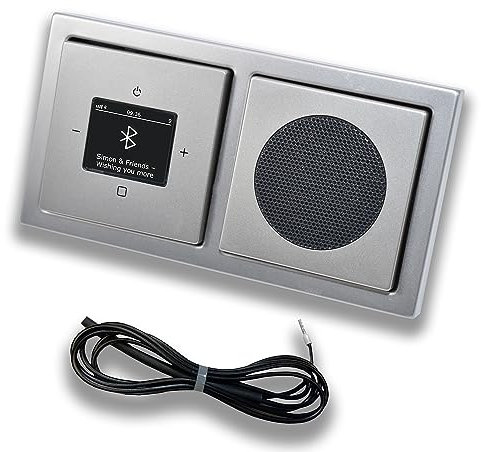 Busch Jäger DAB+ Unterputz Bluetooth (in and out) Radio 8217U-101 PUR Edelstahl, Set mit Lautsprecher, Abdeckungen und Rahmen + 0,9 m EBROM Wurfantenne zur Empfangsoptimierung - 8217 U – 101