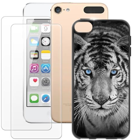 MILEGAO iPod Touch 5 Hülle + 2 Displayschutzfolien aus gehärtetem Glas, ultradünne Stoßstange, stoßfeste weiche TPU-Silikon-Abdeckung für iPod Touch 6 (4”)