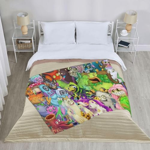 OSRDFV My Singing Monsters Decke – Cartoon Anime Wubbox Furcorn Thema Druck Weich Flauschige Flanell Mittagspause Decke, Ganzjahresaus-Ruhe-Bettwäschedecke (Meine singende Monsters-08, 80cm x 120cm)