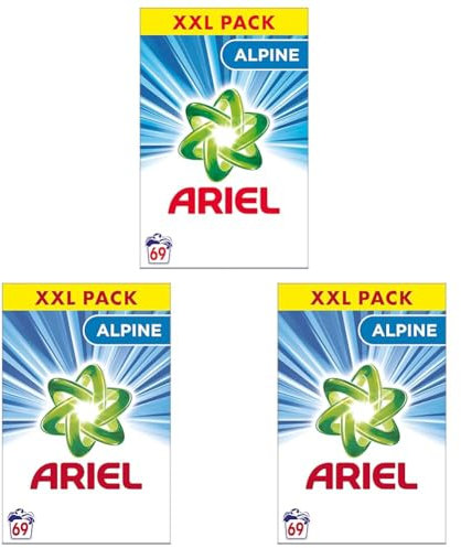 Ariel Lessive Poudre, 69 Lavages, Alpine, Élimine Les Taches Incrustées, Même Après 7 Jours, Impeccable Même En Cycle Court Et À Froid, Fabriqué En France (Lot de 3)