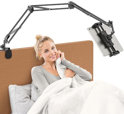 Jubor Soporte de Tableta para Cama, Soporte de Cama para iPad con 3 Brazos Metálicos, Soporte de Escritorio para Tableta Rotación de 360 Grados para iPad/Pro/Air/Mini, Smartphones y Tablets 4.7-12.9