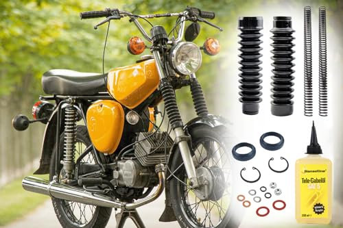 Telegabel Reparaturset 2x Druckfeder extra verstärkt 3,5mm 2x Faltenbalg Öl Simmerringe Normteile Simson S50 S51 S70 S53 S83, 19-teilig