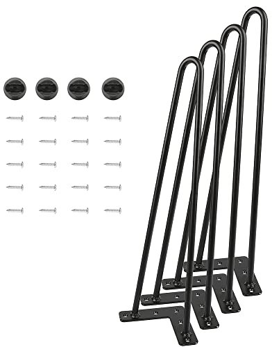 OHMG Lot 4 de 30CM Pieds de Meubles,Pieds de Table en Épingle à Cheveux,Ensemble de Pieds de Table en Épingle,Pieds en Épingle À Cheveux en Acier avec 3 Tiges Robustes,Table Chaise Meuble (50cm*4)