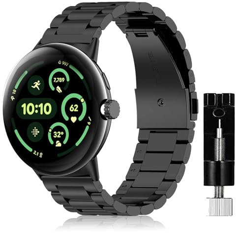 SeNool Armband für Google Pixel Watch 4/3 45mm, [Metall Ersatzarmband] [Edelstahl] [Schweiß und Korrosionsbeständig] [Faltschließe] Uhrenarmband für Google Pixel Watch 4/3 45mm - Schwarz