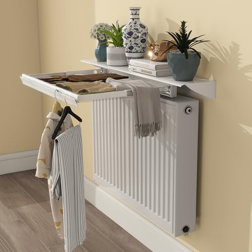 Radiator Covers Shelf for Home - Over Radiator Shelf with Drying Rack Dustproof,50-140cm Aluminum Alloy Heater Cover No Drilling Required Installation,Mesh:60cm;W:14.5cm,L:60cm