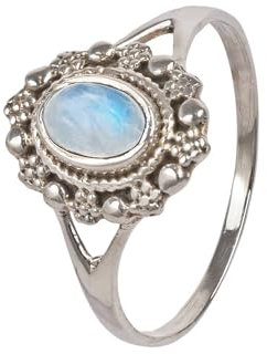 mantraroma Ring Silber 925 Damen Regenbogen Mondstein Edelstein weiß dezent verspielt
