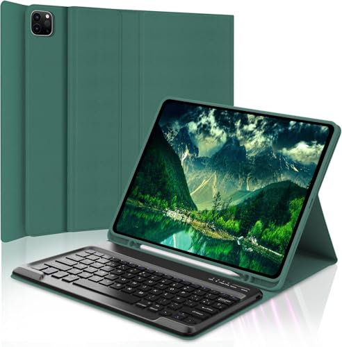 Occtingkind Funda con Teclado para iPad Pro 12.9, Teclado Español Ñ Desmontable Bluetooth y Funda de Diseño Minimalista 360° para iPad Pro 12.9 6ª 2022 /5ª 2021/4ª 2020/3ª Gen 2018, Verde Oscuro
