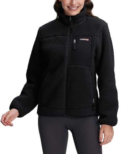 Pioneer Camp Veste Polaire Femme à Col Montant - 550g Ultra Épaisse, Anti-Vent - Pour Randonnée, Ski, Alpinisme - Tissu Haute Densité Anti-Bouloche - Pochettes Zippées, Ourlets Élastiques(Black;L)
