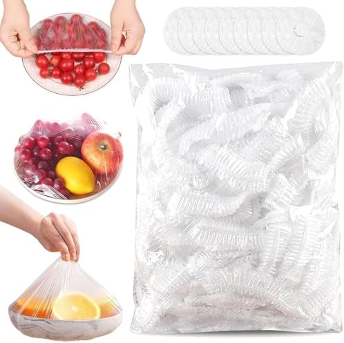 300 Pezzi Cuffie Copri Alimenti Coperchi Elastici Per Alimenti Sacchetti Di Pellicola Elastica Riutilizzabile Cuffie Copri Vivande Per Mantenere Freschi i Cibi Verdure,Trasparenti.