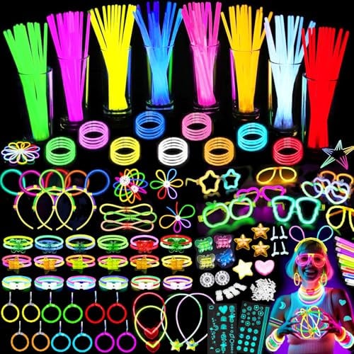 349 Fluo Party Kit - 150 Braccialetti Luminosi Fluorescenti Bambini Adulti e Connettori per Bracciali Occhiali Orecchini, 8 Colori Starlight Gadget per Comleanno Feste Matrimonio Halloween Natale