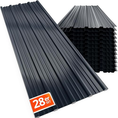 GARDEBRUK® 28x Trapezblech 110x46cm = 14m² Verzinkt Rostresistent Wetterfest Profilblech Dachblech Wellblech Dachplatten Gerätehaus Carport Anthrazit