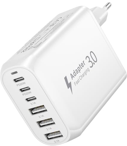 Cargador USB C 60W 6-Puertos, Cargador Phone Carga Rapida Corriente USB C | Múltiple Enchufe USB C QC+PD Rápido Pared Adaptador para iPhone 17 16 15 14 13 12 11 Pro MAX, Samsung Galaxy S25 S24 S23 S22