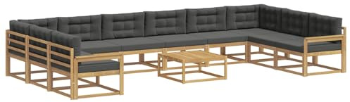 vidaXL Outdoor-Sofagarnitur mit Kissen 11 pcs Weiß und Anthrazit, Akazienholz Garten-Sofa-Set, Moderne Outdoor-Sitzgruppe, Bequeme Bänke für Terrasse, Garten, Poolmöbel