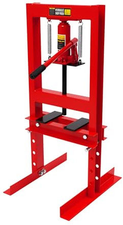 Pressa idraulica da officina, 6 tonnellate, telaio ad H, per manutenzione del magazzino dell'auto | Pressa idraulica manuale, 6 tonnellate, con altezza regolabile e valvola di troppopieno per lavori di pressatura sicuri