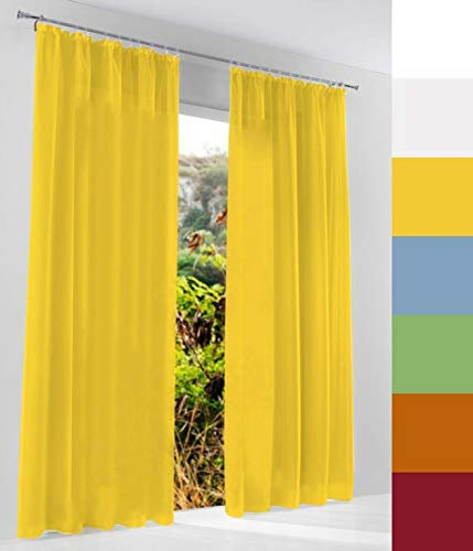 Voile Gardine nach Maß, Kräuselband, Halbtransparent, Vorhang nach Maß, Store Webstore (Gelb, 200x145cm /HxB)