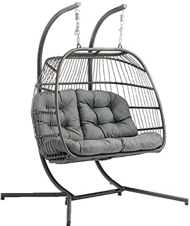Maison and Garden Eleanor Double Folding Hanging Cocoon Chair Indoor Outdoor - Charcoal/Grey Colour