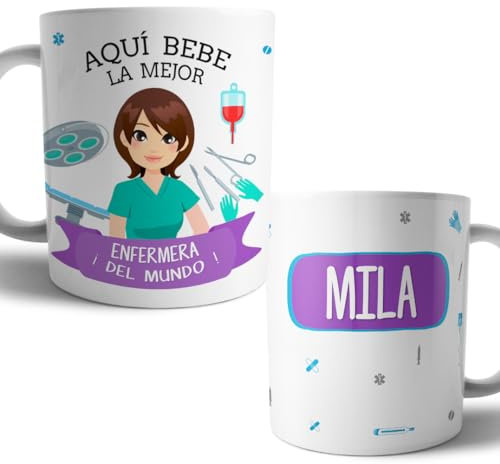 Kartoon Kase Taza Enfermera Personalizada con Nombre | Desayuno Ceramica Regalo Frases Originales | Taza Cafe Enfermera Personalizada | Taza Frase Mejor Enfermera del Mundo