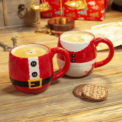 Lot de 2 tasses rouges de Noël Mr & Mrs Santa Claus Cadeau de Noël Tasse à café Tasse à thé