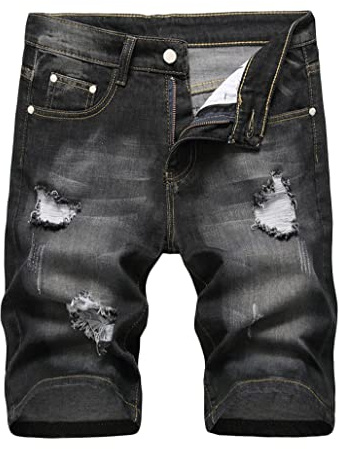 Tomwell Short en Jean Homme Pantalon Court Denim Casual Jean Déchiré Shorts Bermuda d’Eté Coupe Slim Pantalon Court Musculation Outdoor Pants avec Poches J Noir XXL