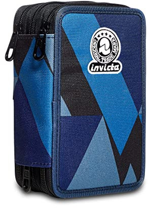 Federmäppchen INVICTA, Mäppchen, mehrfarbig, Federtasche für Schreibwaren, Etui mit Stiften, Kugelschreiber, & mehr, 3 Fächer, Mädchen & Jungen, Schule - Grundschule, XXL Fantasy blau