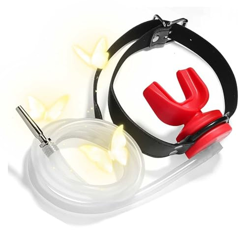 QgLust knebel mund extrem gag mundknebel gag ballgag mouth gagball bondage spiele pärchen SM Silikon Ball Gag Zungenfixierung mit Ball Gag Einstellbar Sklaven Fetisch Sexspiel Sexspielzeug (Rot)