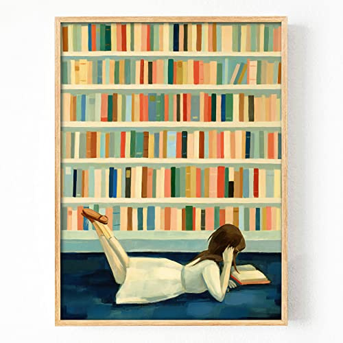 Mädchen-Wandkunst, inspirierendes Poster, Buch, Leinwanddruck, Frau, die ein Buch liest, Gemälde für Schlafzimmer, Heimdekoration, Buchposter für Bibliothek, Malerei, Vintage-Bibliothek, Wandkunst,