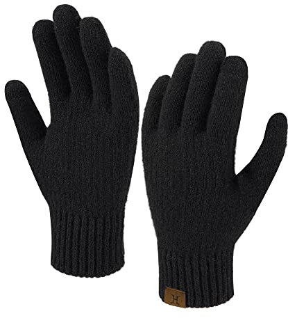 Bequemer Laden Winter Warm Damen Touchscreen Handschuhe Thermo Winterhandschuhe Strickhandschuhe mit Winddicht Manschette Frauen Geschenk, Schwarz