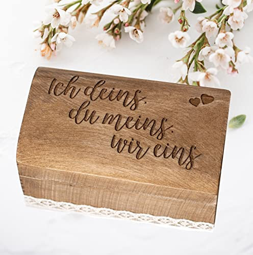 Hwart Hochzeit Ring Box Holz Ringkissen Trauringe Ringträger Holz Ringschatulle Vintage Hochzeit Ich deins du meins Spruch Hochzeit