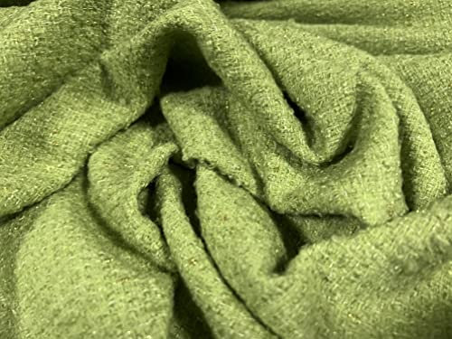 Schwerer Bouclé-Stoff aus Wollmischgewebe, mit Lurex-Glitzer, Meterware, Grün und Gold Metallic