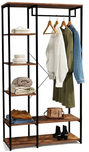 IDMarket - Garderobe mit Regalen L 90 cm Hawkins dunkles Holz Industriedesign