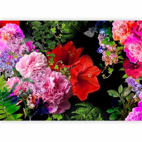 murando PREMIUM Papier peint Fleurs 350x256 cm Décoration Murale XXL Poster Tableaux Muraux Tapisserie Photo Trompe l'oeil rouge vert rosa noir b-C-0359-a-a