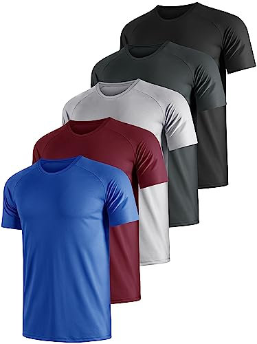 UEEKO 5er Pack Sport Herren Tshirt Set Kurzarm Sporthirt Running Herren Schnelltrocknend Atmungsaktiv Fitness Funktions Sporthirt Running Herren.(X-L)