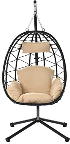 Eierstuhl mit Ständer für den Innen- und Außenbereich, Schaukelstuhl, Terrasse, Korbgeflecht, Hängematte, Stuhl mit Ständer