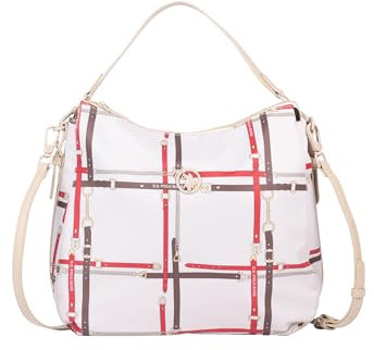 U.S. POLO ASSN. - Handtasche Houston Hobo aus Nylon, creme-multicolor (34 X 8.5 X 37 cm)