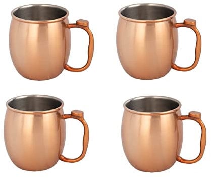 PR International Moscow Mule Mugs Set of 4, Handcrafted Copper Mug Pure Solid Stainless Steel Copper Cups