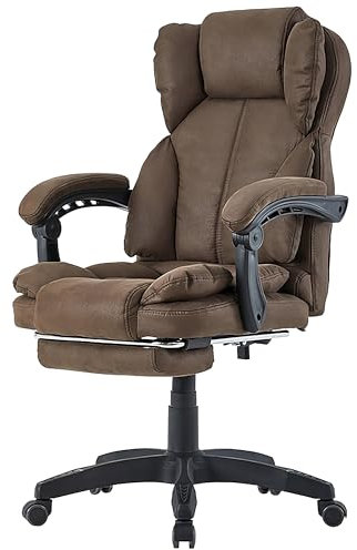 Bürostuhl mit gepolsterten 3-Punkt-Armlehnen - Schreibtischstuhl mit Kopf- und Fußstütze - ergonomischer Bürostuhl mit einer verstellbaren Rückenlehne für gesündere Sitzpositionen, Farbe:Kaffeebraun