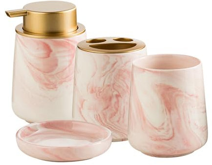 RUNLAIKEJI Set di accessori da bagno in ceramica, set di accessori per il bagno completo, 4 accessori da bagno, set di accessori da bagno, include portaspazzolino, bicchiere, portasapone, dispenser di