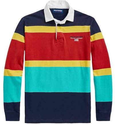 POLO RALPH LAUREN Herren Rugby-Shirt, klassische Passform, langärmelig, gestreift, Rot, Größe L, Rot gestreift, L
