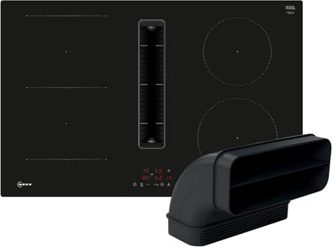 Neff Set V58NBSGA7 composto da piano cottura a induzione V58NBS1L0 con cappa aspirante, 80 cm, senza cornice, N 50 e Z861SB2 90° a canale piatto con grande raggio, configurazione verticale